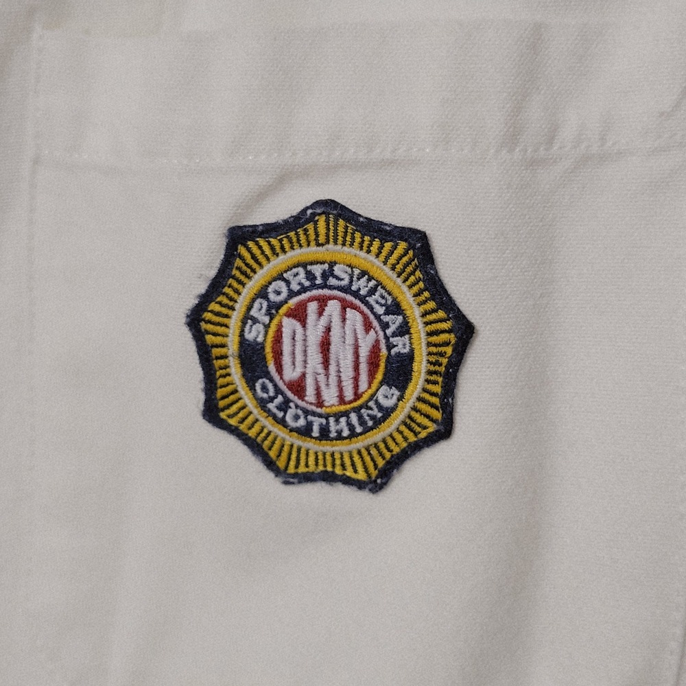 Vtg 90s DKNY Jeans Blazer Small Cream Cotton Longline Sporty Prep Crest - Picture 7 of 12
